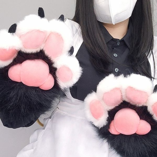 Cinq doigts gants fourrure patte cosplays loup ours animal peluche mitaines pour femmes filles goutte 230923