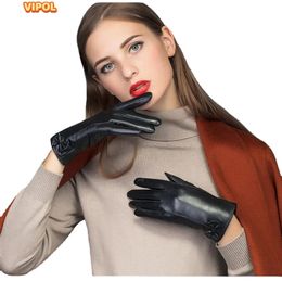 Five Fingers Gloves Gants en cuir véritable femmes hiver peluche peau de mouton cyclisme et conduite chaleur résistance au froid résistance au vent noir 231118