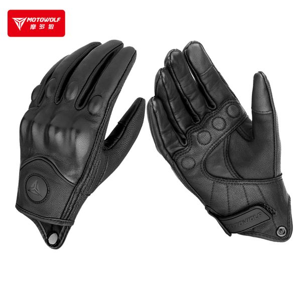 Cinq doigts gants en cuir véritable moto hiver été chèvre équitation toucher poing joint protéger guantes moto luvas 221202