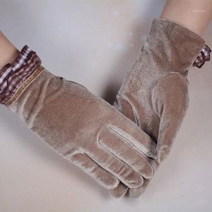 Vijf vingers handschoenen goud fluweel vol vinger vaste kleur herfst winter warme wanten voor vrouwen dikker mode elegant fietsen