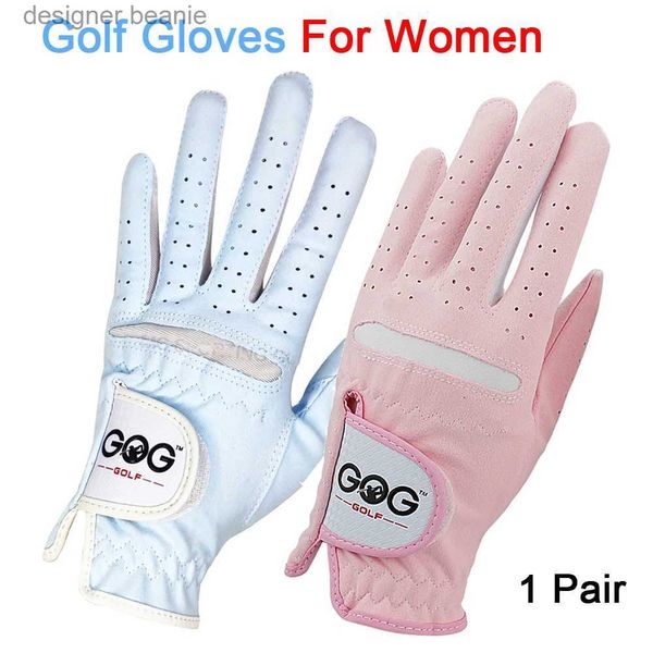 Cinq doigts gants de golf gs pour femmes la fille professionnelle 1 paire rose bleu 2 couleurs tissu sport golf jeu balle tennis baseball cadeau 1 paire L231103