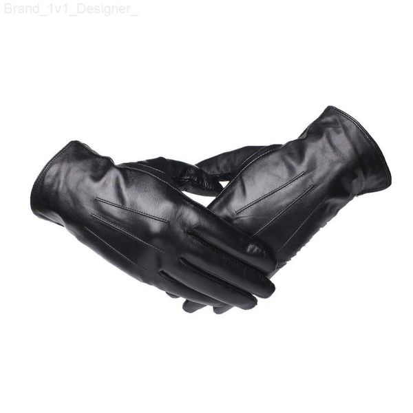 Guantes de cinco dedos Gours Guantes de cuero genuino para hombres Marca de moda Guantes de dedo de piel de cabra negros Conducción cálida en invierno grueso Nueva llegada GSM043 L230804