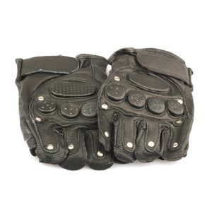 Handschoenen met vijf vingers, wanten met halve vingers, klinknagels, zwart lederen handschoen voor motorrijden 230818