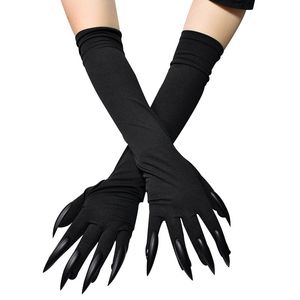 Five Fingers Handschoenen Halloween Ghost Paw Cat Demon Witch Long Nail Performance Vrouwen Cosplay Zwart Elastisch Satijn Lange Vingermouwen R43 230615