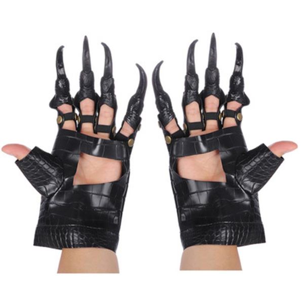 Cinq doigts gants Halloween spectacle hommes Steampunk Rivet cuir femme gothique fausse griffe creux doigt complet PU serpent motif gant K6