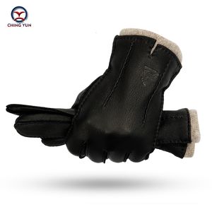 Gants à cinq doigts gants en peau de cerf cousus à la main hommes gants ondulés noirs chauds et doux pour hommes doublure en laine 70% chaude en automne et en hiver mitaine homme 230822