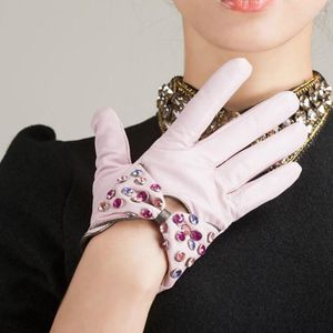 Vijf vingers handschoenen van hoge kwaliteit kleurrijke diamant dames echt lederen korte mode warme import schapenvacht guantes mujer