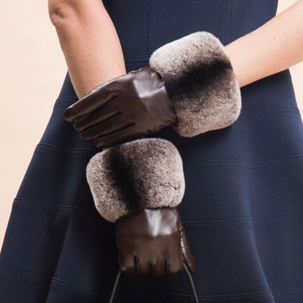 Guantes de cinco dedos, piel de cordero elegante de alta calidad, piel de cordero, diseño de otoño para mujer, manoplas de conducción térmicas para invierno para mujer S2406