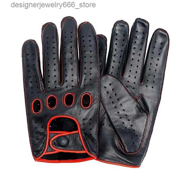 Cinco dedos Guantes Guantes de cuero genuino de los hombres de alta calidad Guantes de piel de cordero Moda Hombres Guantes de conducción transpirables para mitones masculinos Q231206