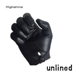 Cinq doigts gants Highshine Man poignet bouton un morceau entier de cuir de mouton noir et marron 230921
