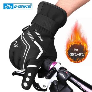 Gants à cinq doigts INBIKE gants de cyclisme d'hiver doigt complet gants de vélo thermiques pour hommes gants de vélo imperméables en coton chaud pour moto cyclisme 231215