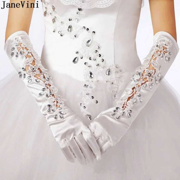 Guantes de cinco dedos Janevini Guantes de boda de satén largos de lujo Apliques de encaje con cuentas de dedo completo Marfil Glove de novia para mujeres accesorios de boda elegantes2312223