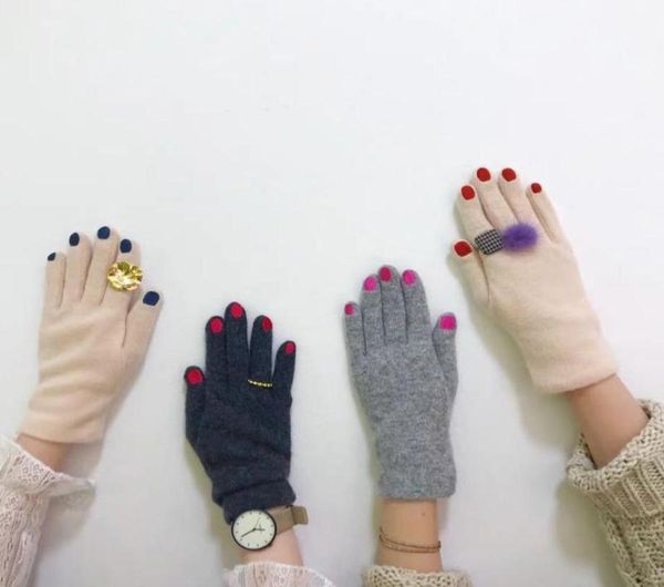 Cinq doigts gants japonais femmes motif de ongles drôles broderie hiver chaude épaississe en faux laine cyclisme conduite couleur solide mittens1608118