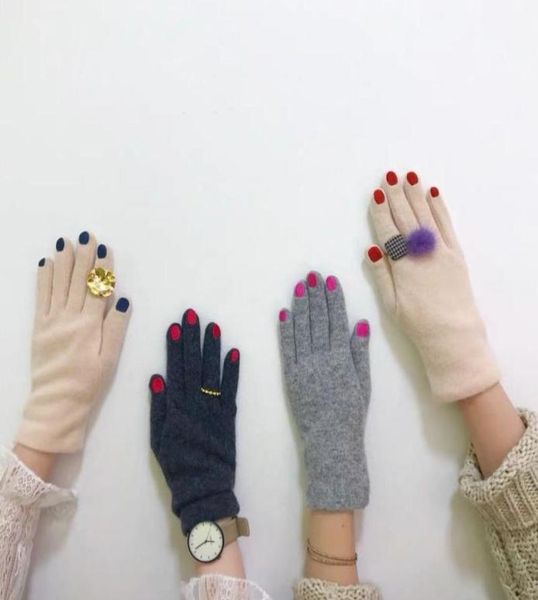 Cinq doigts gants japonais femmes motif de ongles drôles broderie hiver chaude épaississe en fausse laine cyclisme conduisant la couleur solide mittens4783713