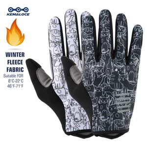 Cinco dedos Guantes KEMALOCE Guantes de ciclismo Invierno Dedo completo Hombres Mujeres Motocicleta MTB Guantes Blanco Negro Fleece Tela térmica Bicicleta Mittens 231218