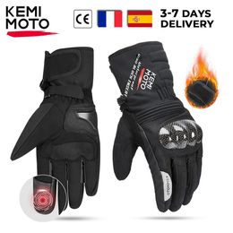 Vijf Vingers Handschoenen KEMIMOTO CE Motorhandschoenen Winter Waterdicht Warm Moto Guantes Touchscreen Motorrijhandschoenen Koolstofvezel Beschermend 231207