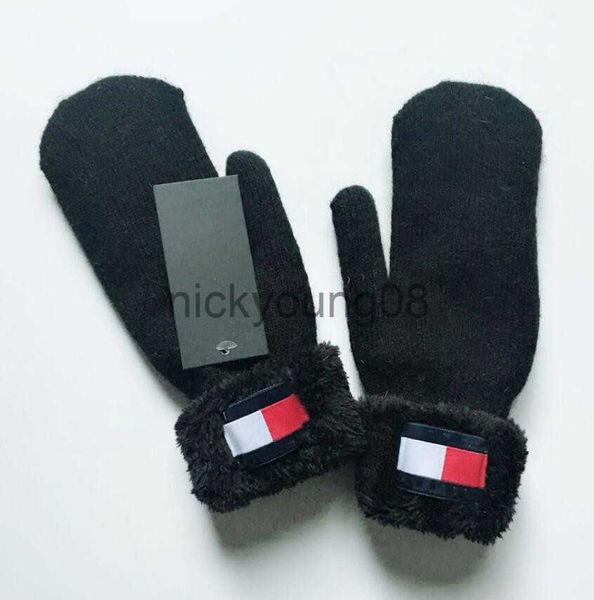 Gants à cinq doigts Gants tricotés Designer classique Automne Couleur unie Lettre européenne et américaine Couple Mitaines Mode d'hiver Gant à cinq doigts Noir Gris 8610