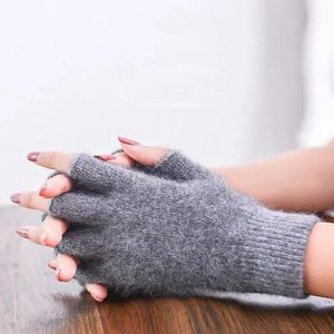 Cinq doigts gants coréen demi-doigt écran tactile conduite femmes hiver plus velours épais cachemire laine tricot mitaines d'écriture sans doigts S91