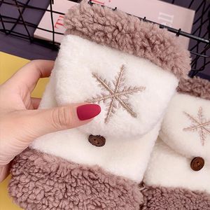Cinq doigts gants dames hiver chaud écran tactile mignon flocon de neige motif sans doigts tricoté en peluche extérieur Flip