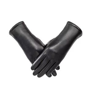 Guantes de cinco dedos para mujer de cuero genuino para conducción deportiva ciclismo moda negro Vintage invierno a prueba de viento térmico