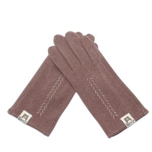 Cinq doigts gants dame automne garder au chaud écran tactile colle oreilles de blé ours tissu étiquette gant pour femmes velours léger extérieur coupe-vent hiver