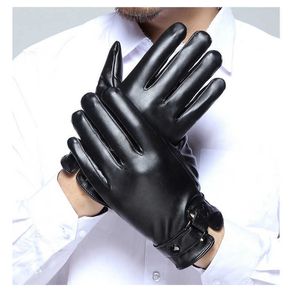 Gants à cinq doigts en cuir imperméables et chauds pour hommes hiver simili cuir pu écran tactile peluche épaissie conduite cyclisme droit