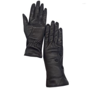 Fünf-Finger-Handschuhe, Leder, Winter, Damenmode, Schaffell, Schwarz, zum Warmhalten, echtes Fahr-Lammfell, Motorrad