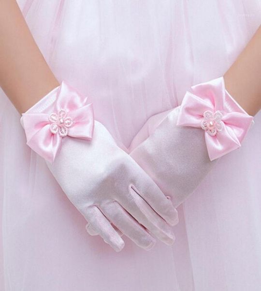 Cinq doigts Gants Lolita Anime Rose Princesse Enfants Filles Mignon Satin Bowknot Perle Poignets Party Stage Cosplay Costume Po Shoot Prop7566452
