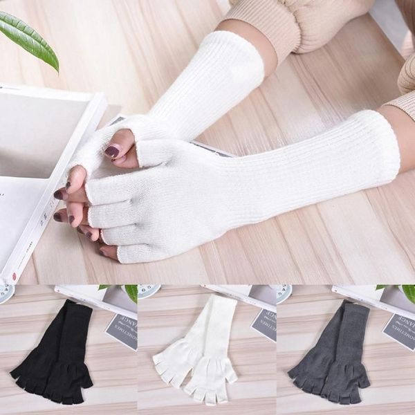 Cinq doigts gants longs tricotés demi-doigt femmes filles printemps automne hiver chauffe-bras pur blanc noir gris coude 225w