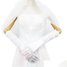 Vijf Vingers Handschoenen Lang Satijn Elegant Voor Bruid Bruids Bruiloft Vrouwen Vinger Gants Mariage Benodigdheden Rood Zwart Roze Blauw Paars Drop Dhazi