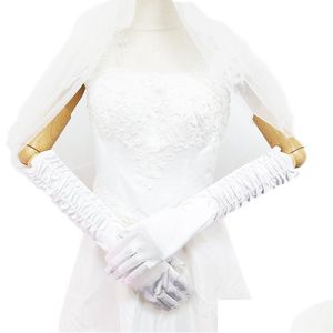 Guantes de cinco dedos Satén largo Elegante para novia Boda nupcial Mujeres Finger Gants Mariage Suministros Rojo Negro Rosa Azul Púrpura Gota Dhazi