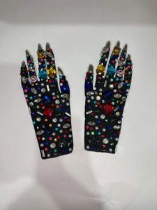 Cinq doigts gants luxueux maille colorée brillant cristal court discothèque tenue de fête scène spectacle spectacle accessoires 230824