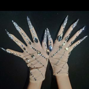 Cinq doigts gants luxueux strass maille brillant cristal court scène spectacle accessoires discothèque fête tenue cinq