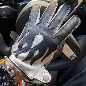 Cinq doigts gants luxe locomotive rétro sport gants en cuir hommes hiver 100% peau de cerf écran tactile doublé polaire chaud blanc mitaines cadeau 231208