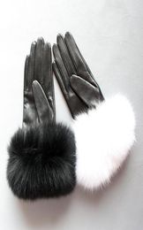Cinq doigts gants Maylofuer véritable peau de mouton en cuir écran tactile poignets de cheveux femmes chaud en hiver noir1057706