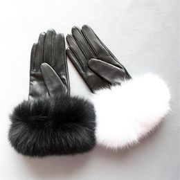 Cinq doigts gants Maylofuer cuir de mouton véritable écran tactile poignets femmes chaud en hiver Black313p