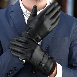 Cinq doigts gants hommes noir hiver mitaines garder au chaud écran tactile coupe-vent conduite guantes mâle automne PU cuir affaires 231101