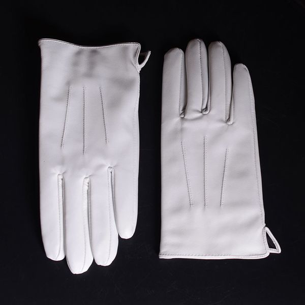 Guantes de cinco dedos de cuero genuino para hombre, guantes cortos ceremoniales blancos cálidos de invierno, guantes 230822