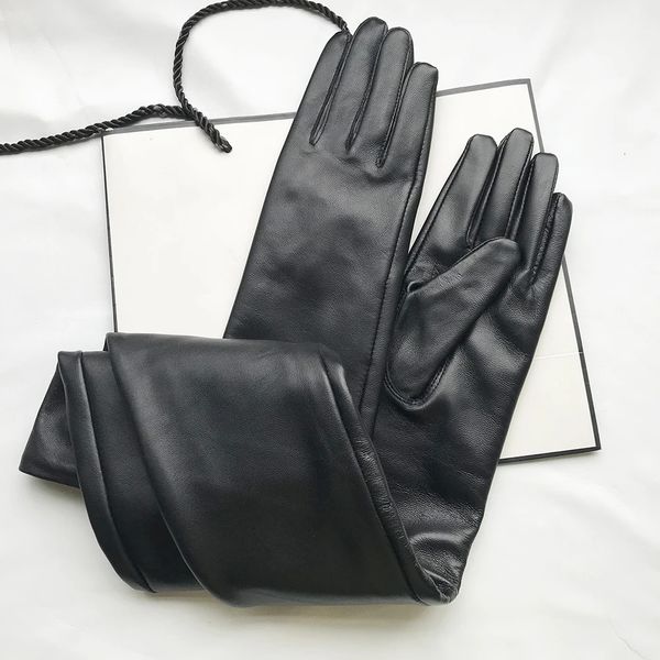 Gants à cinq doigts Gants pour hommes en cuir véritable Extra long Style droit en peau de mouton hiver manchette chaude gant long pour femme Opera 231115