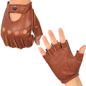 Cinq doigts gants hommes demi-doigt en cuir véritable conduite sans doublure en peau de mouton sans doigts Fitness NAN75 230921
