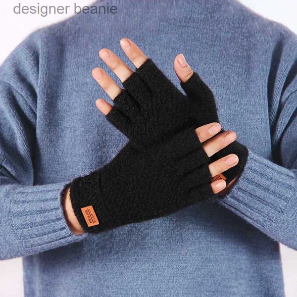 Cinco dedos Guantes Hombres Punto Gs Invierno Térmico Cálido Grueso Fibra De Alpaca Sin Dedos Moda Montar Acogedor Escritura Oficina Conducción Gs ElásticoL231103