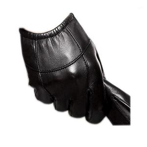 Cinco dedos Guantes de cuero para hombres Sección delgada Piel de oveja Corta Pantalla táctil de invierno Cálido Guante de conducción Mitones para hombre