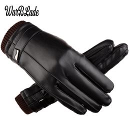 Cinq doigts gants hommes luxueux en cuir PU conduite d'hiver gants chauds cachemire gants tactiques goutte noire haute qualité 221202