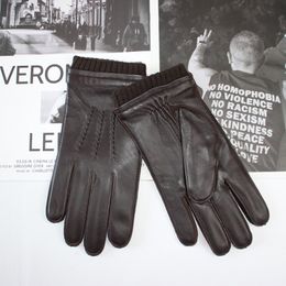 Cinq doigts gants hommes en peau de mouton à la mode en cuir de couleur courte conduite chaude et cyclisme gants à écran tactile 230921