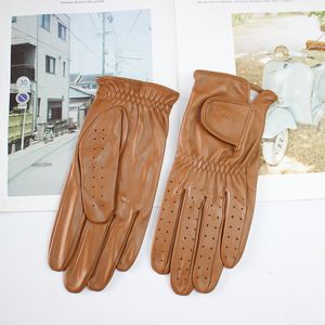 Cinco dedos Guantes Guantes de piel de oveja para hombres Golf al aire libre Deportes Cuero Estilo fino Pantalla táctil 230921