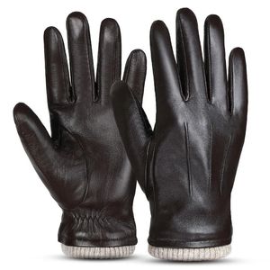 Cinq doigts gants hommes en peau de mouton gants en cuir de plein air Sport chaud laine doublée Vintage robe quotidienne gants de conduite 231130