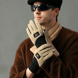 Cinco dedos Guantes Hombres Invierno Cálido Lana Térmica Motocicleta Polar Teddy Velvet Mittens para mujeres Deportes de nieve Volver 231114