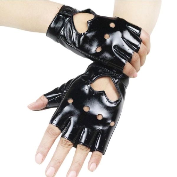 Cinq doigts gants hommes femmes conduite punk court cuir demi doigt danse moto été mode couleur unie léopard mitten249a