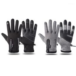 Vijf vingers handschoenen mannen vrouwen winter warm aanraakscherm met ritswind waterdicht waterdicht fietsen dikker pluche gevoerde anti-slip wanten1