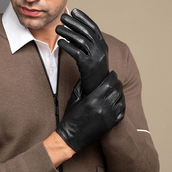 Gants à cinq doigts pour hommes, gants en cuir de mouton véritable, hiver, écran tactile chaud, doublure en cachemire, gants d'équitation 230818